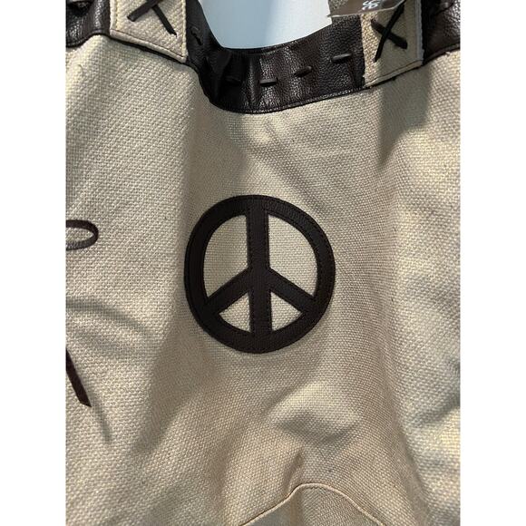 GOGO Voyage Leather Trim Canvas Tote Bag Brown Beige Gold NWT - Picture 3 of 9